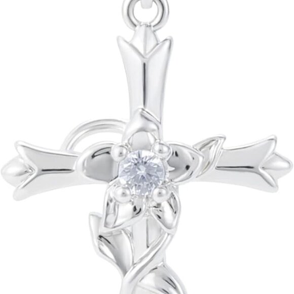 Cross Necklace for Women | Silver Faith Birthstone Cross Pendant with Birth Flow - Picture 1 of 7